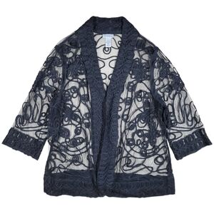 Catherines Open Front Kimono Women Plus 1X Black Evening Shrug Sheer Mesh Jacket